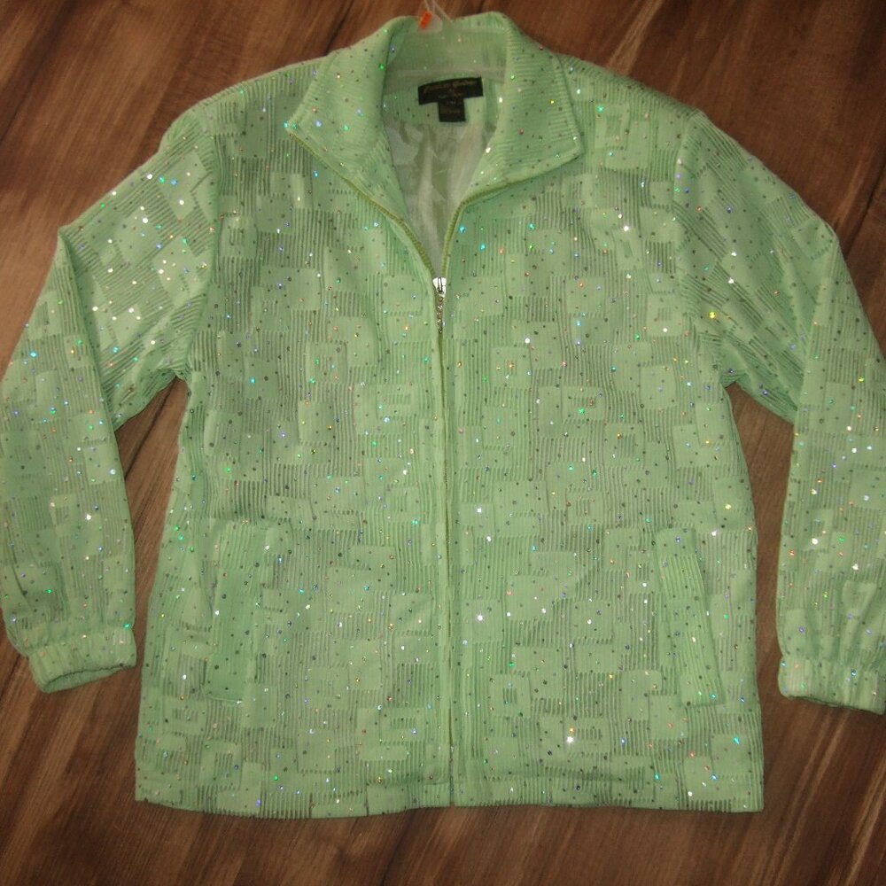 (EUC) Women's Sequin Light Jacket (Bright Green)